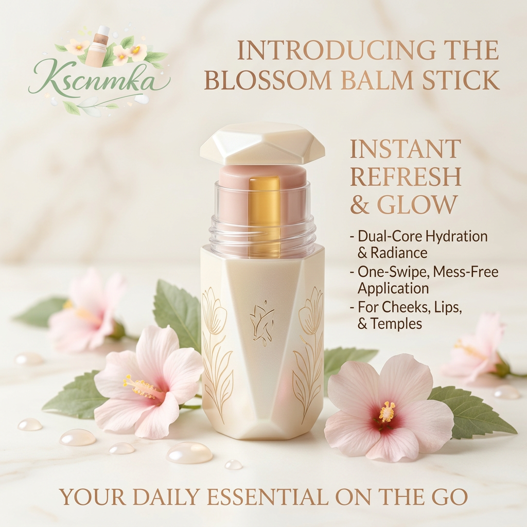 Kscnmka™ Blossom Balm Stick - Multi-Use Hydrating Glow Stick for Cheeks, Lips & Temples | Dual-Core Moisture & Radiant Tint | Cream Blush, Dewy Face Highlighter & Lip Balm | Travel-Friendly On-the-Go Makeup